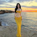 Bikini Swimsuit Women's 2026 New Thai Beautiful Yellow Split Three-piece Sexy Long Dress Island Holiday Style